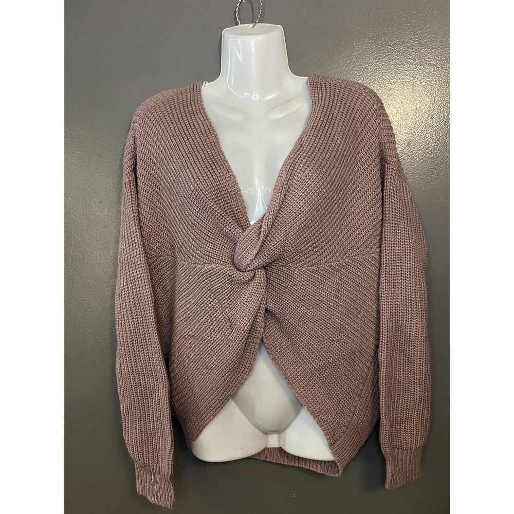 Love Tree Sweater Womens Medium Pink Twist Front Knit Long Sleeve V Neck Casual